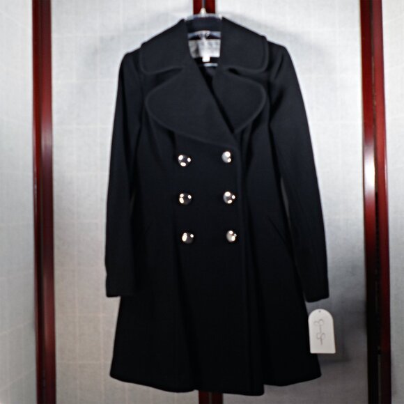 Vtg Y2K Jessica Simpson Black Wool Coat Size 6 - Picture 1 of 11